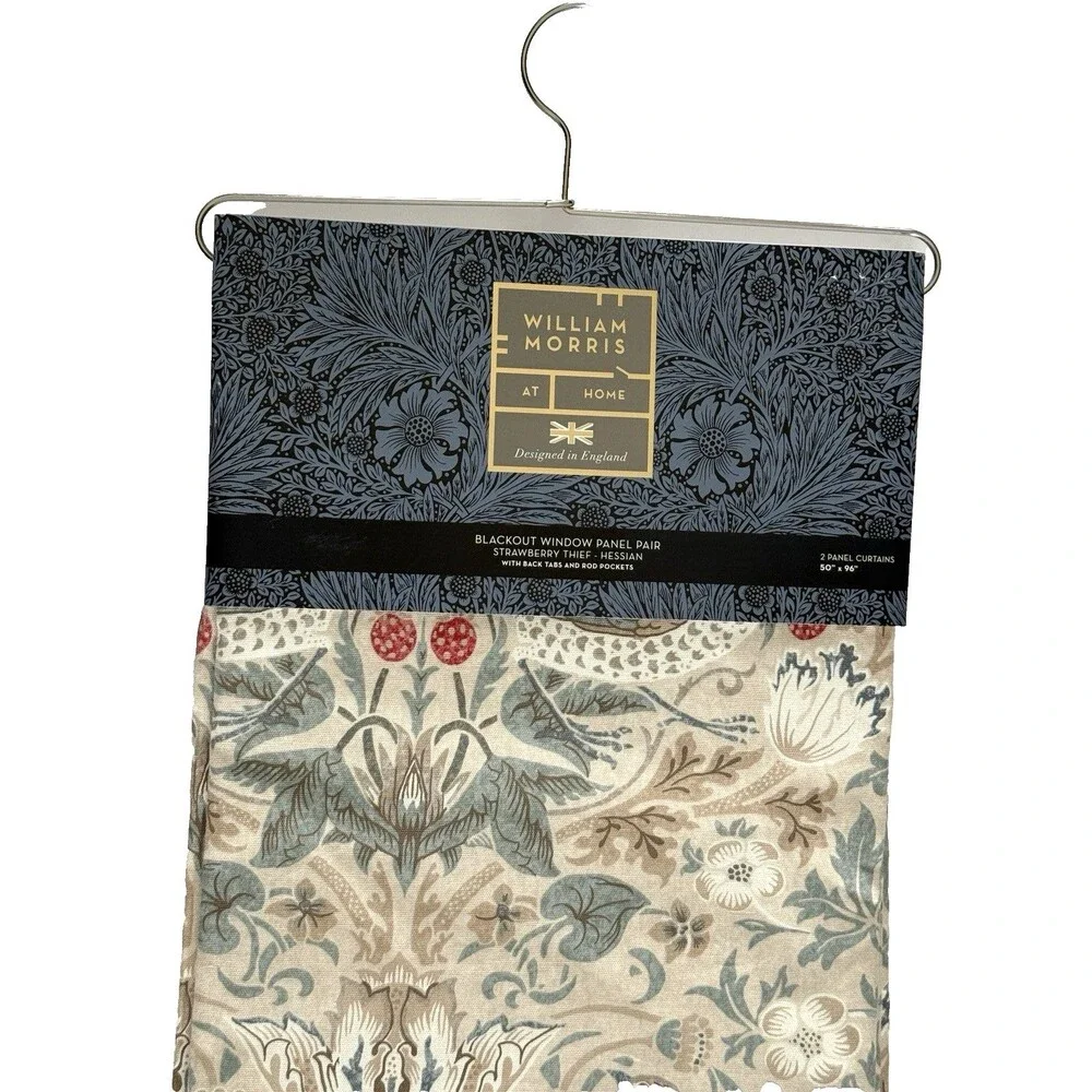 William Morris Blackout Strawberry Thief Curtains Drapes 50x96 Heavy 2 Panels